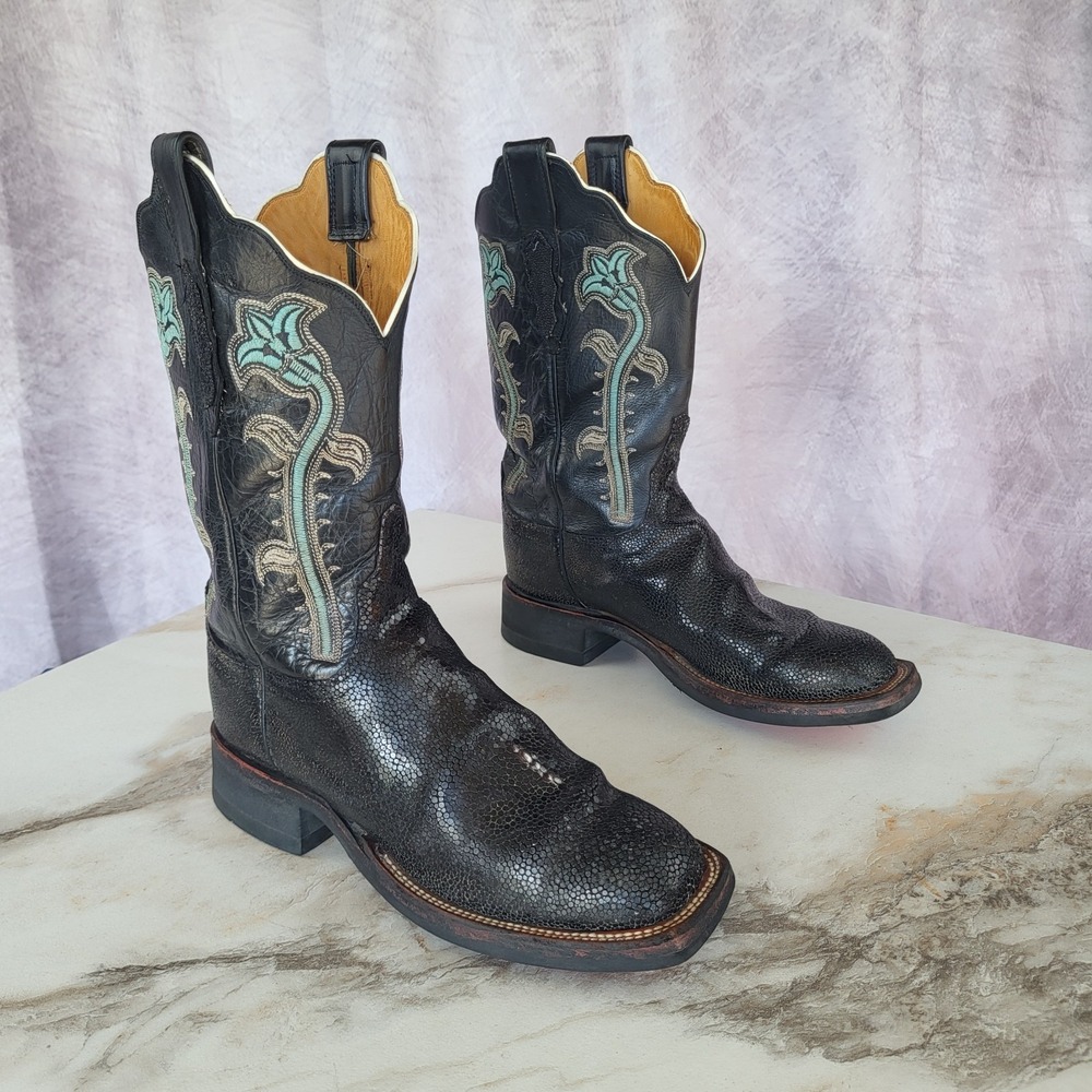Lucchese 2000 Stingray Square Toe Western Cowboy Boots Size 8 C Women's Black